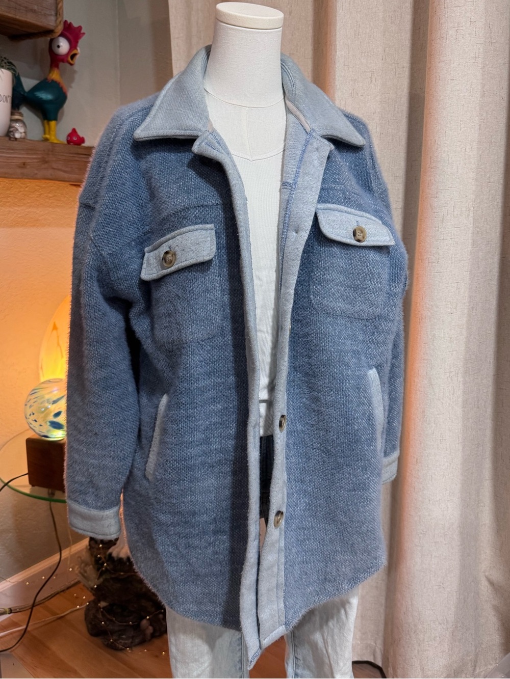 Women’s Fuzzy Blue Button-Front Shacket